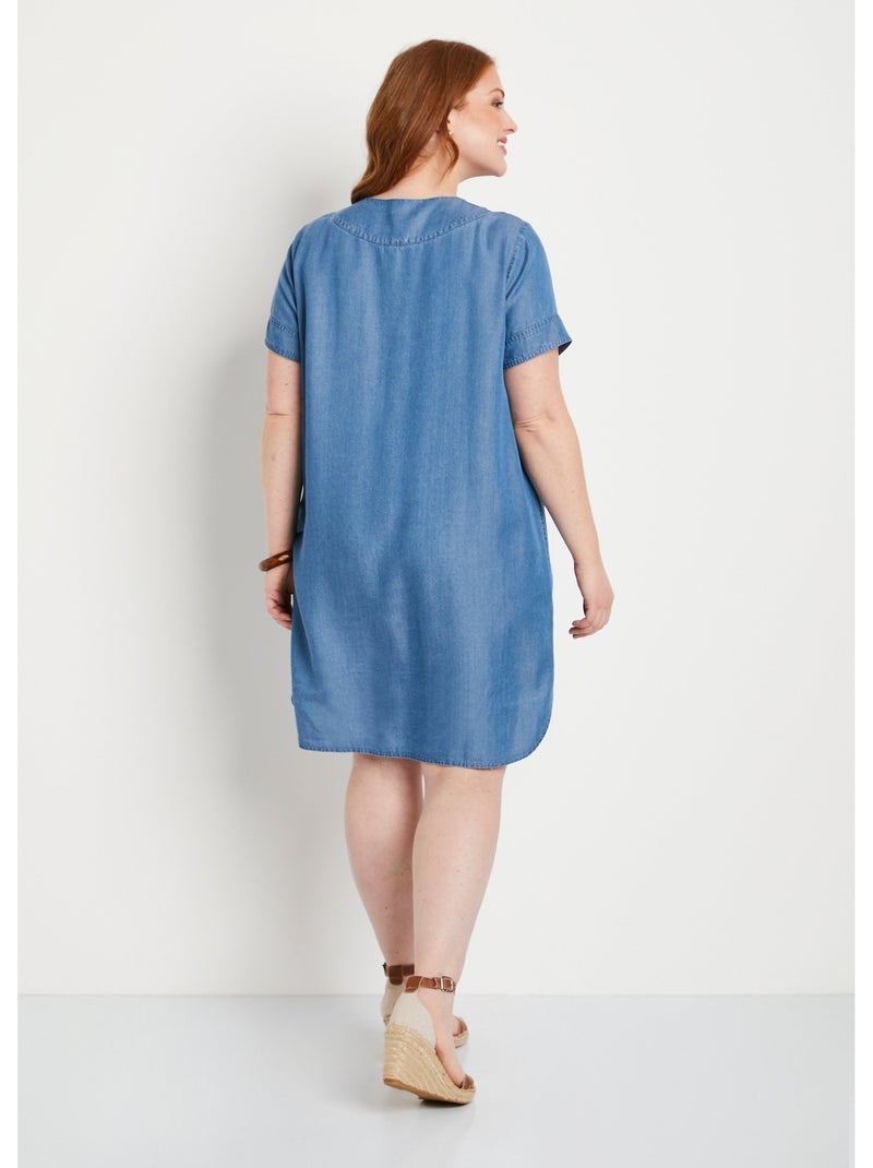 Robe courte droite tissu lyocell - Afibel Bleu - Kiabi