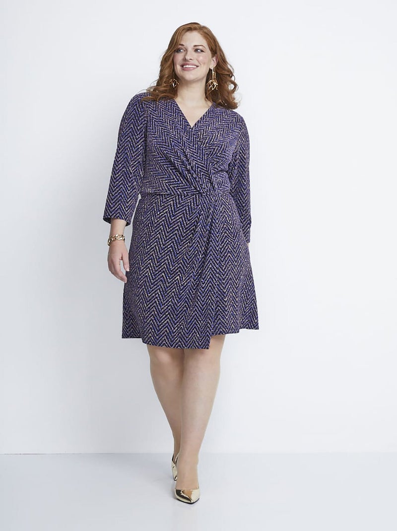 Robe courte effet cache-coeur maille pailletée - AFIBEL Bleu - Kiabi