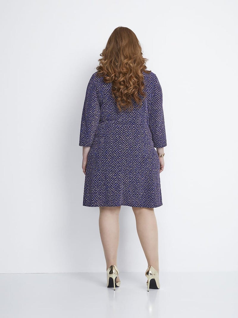 Robe courte effet cache-coeur maille pailletée Bleu - Kiabi