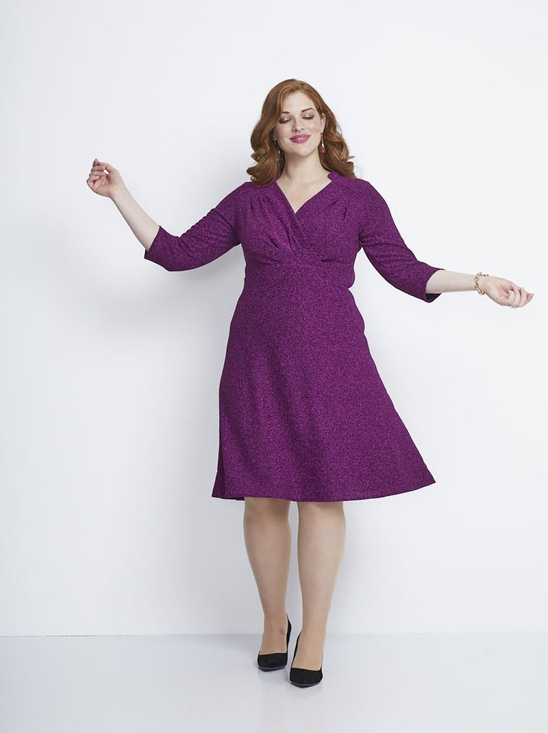 Robe courte effet cache-coeur maille pailletée Rose - Kiabi