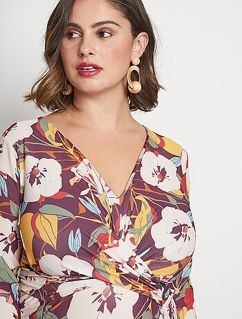 Robe courte effet cache-coeur motif floral