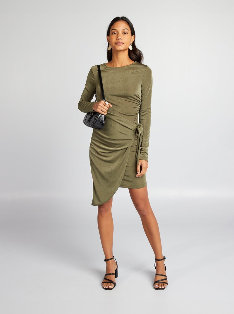 Robe courte effet drapé Kaki - Kiabi