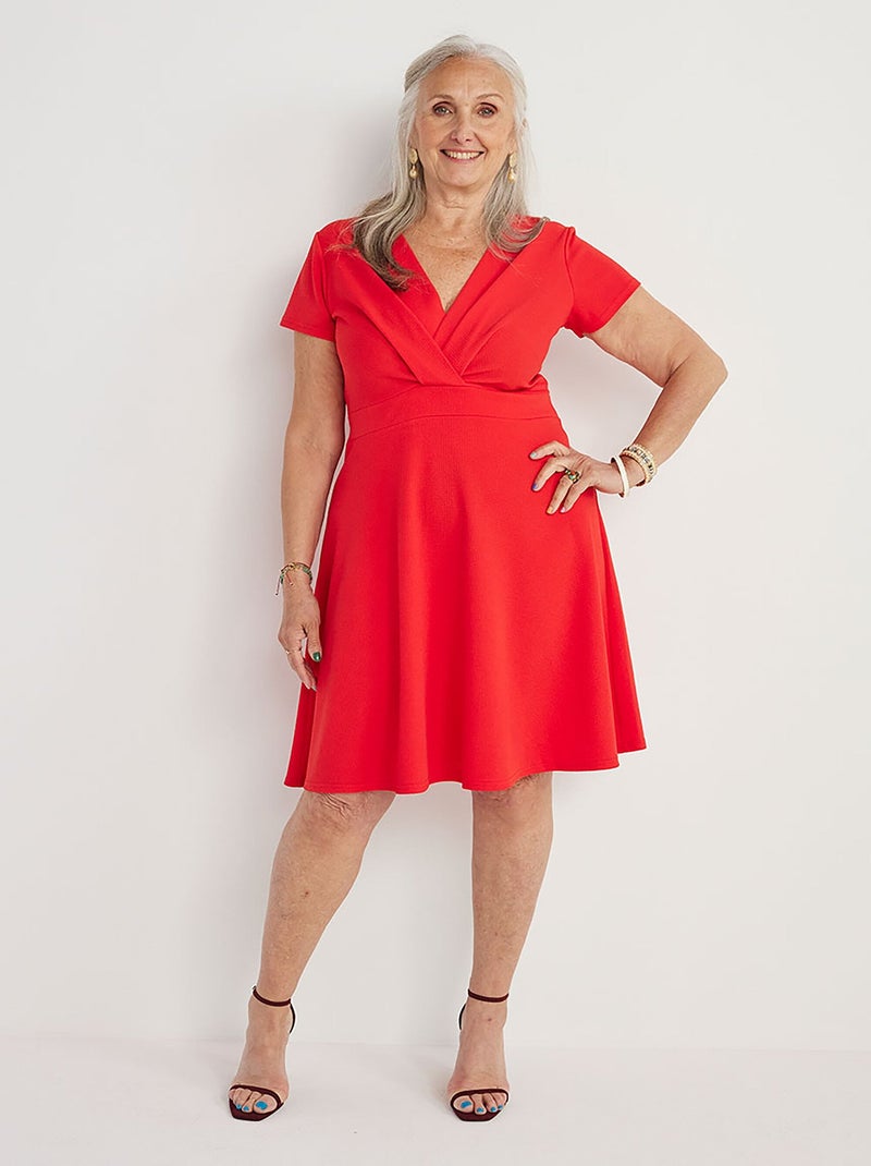 Robe courte effet drapé maille gaufrée - AFIBEL Rouge - Kiabi