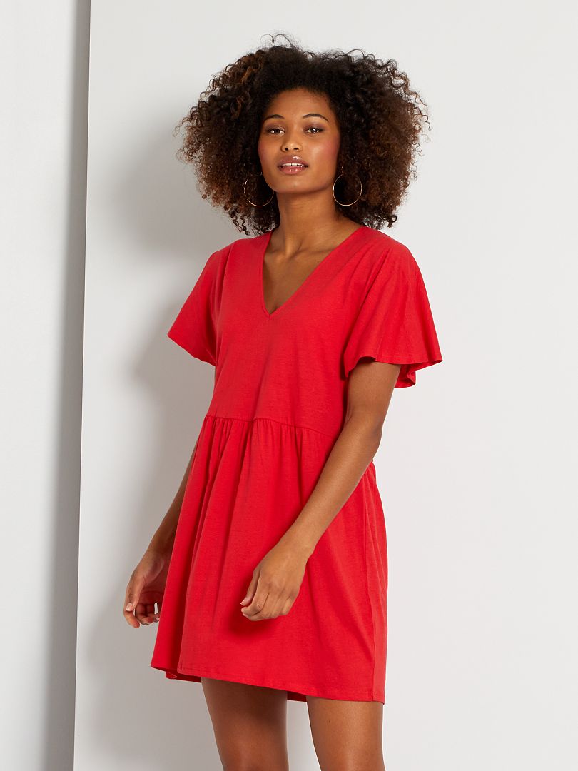 Robe courte en coton rouge - Kiabi