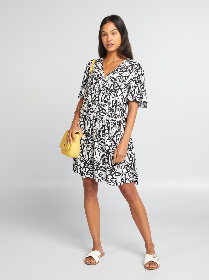 Robe courte en crêpe Noir et blanc - Kiabi