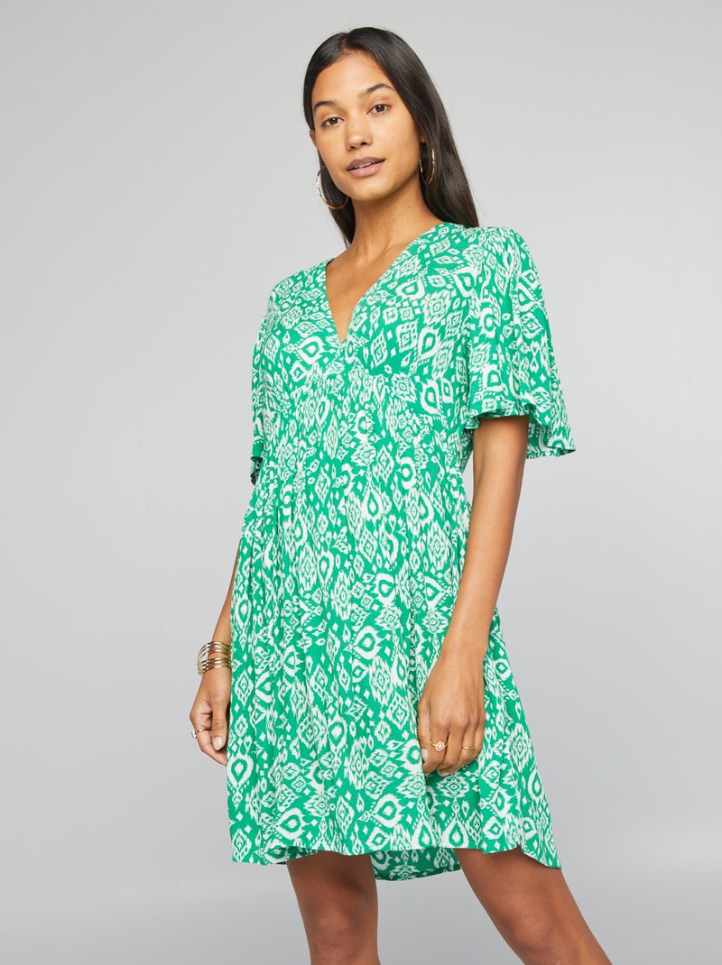 Robe courte en crêpe Vert motif - Kiabi
