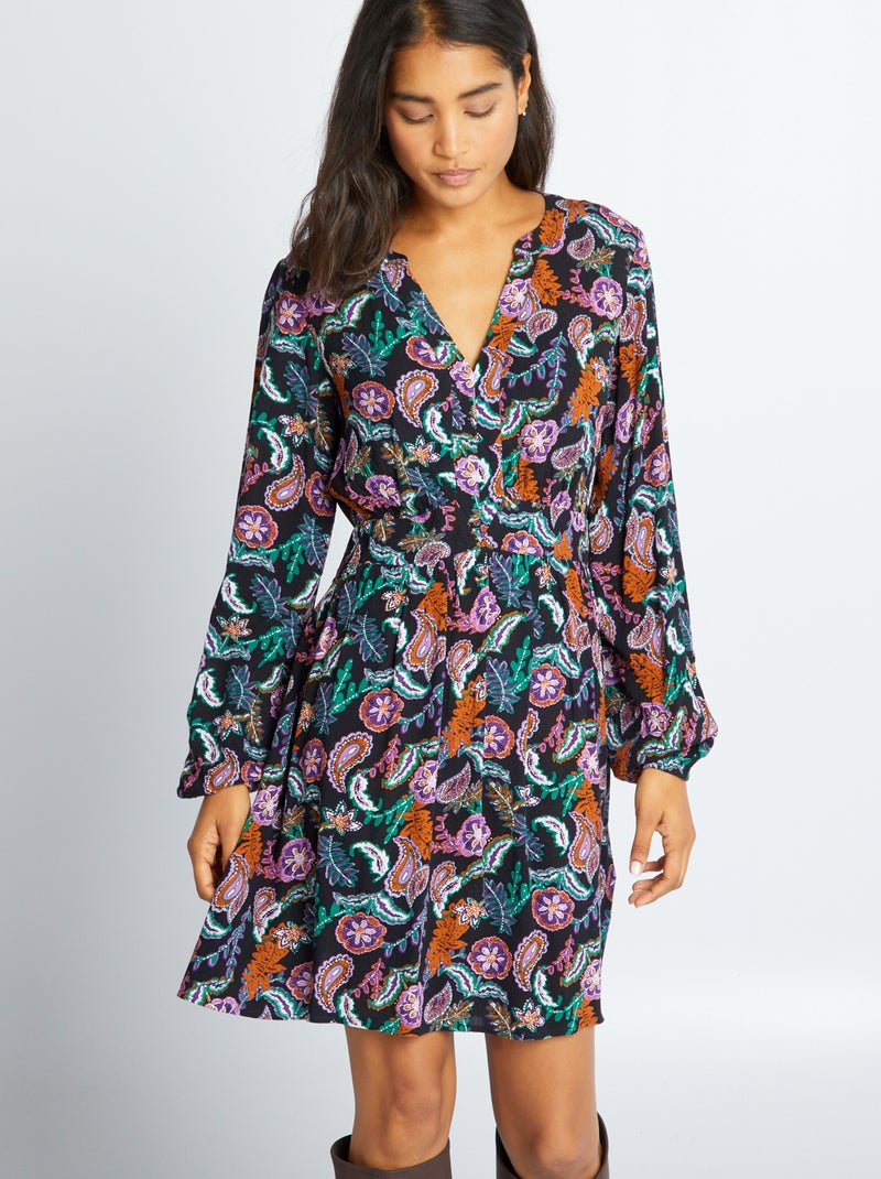 Robe courte en crépon Noir - Kiabi