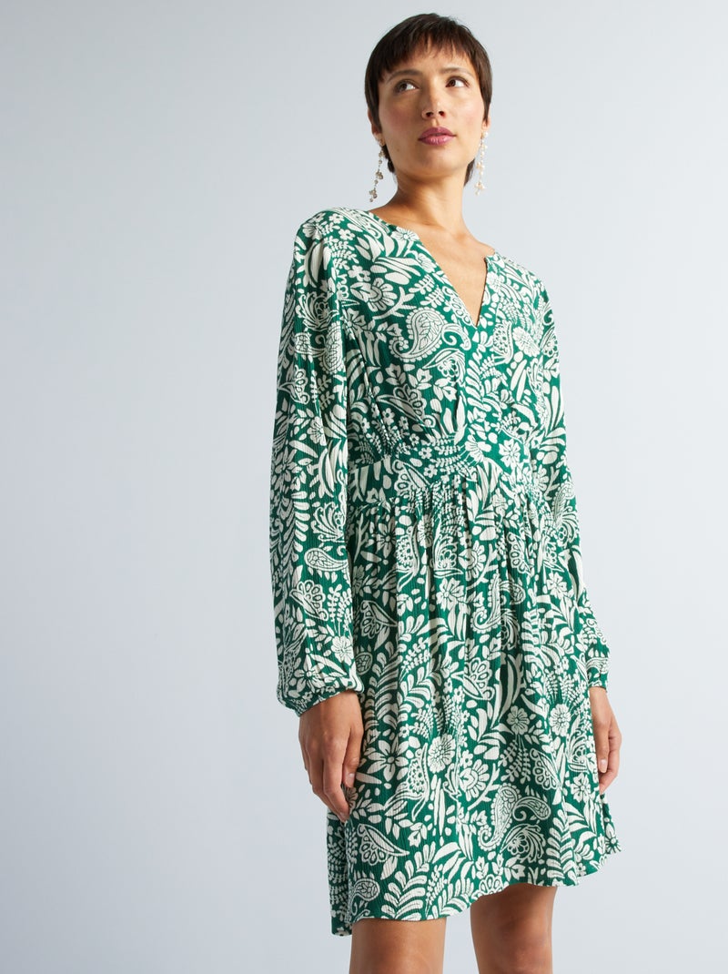Robe courte en crépon Vert - Kiabi