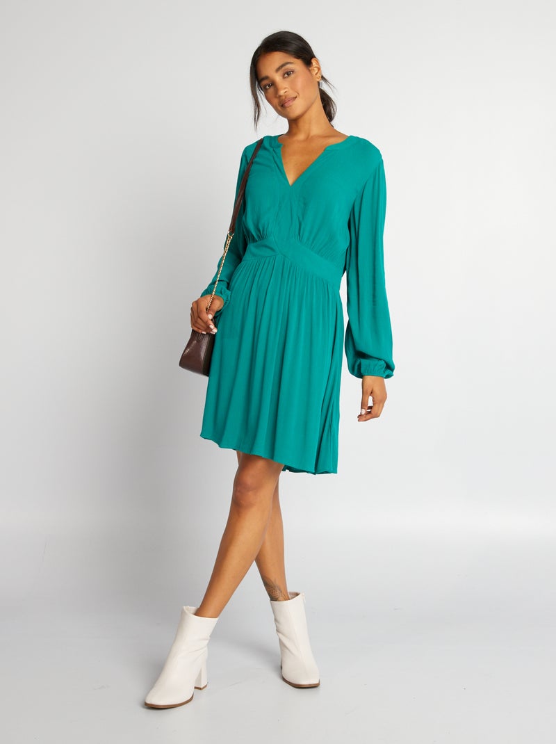 Robe courte en crépon Vert - Kiabi