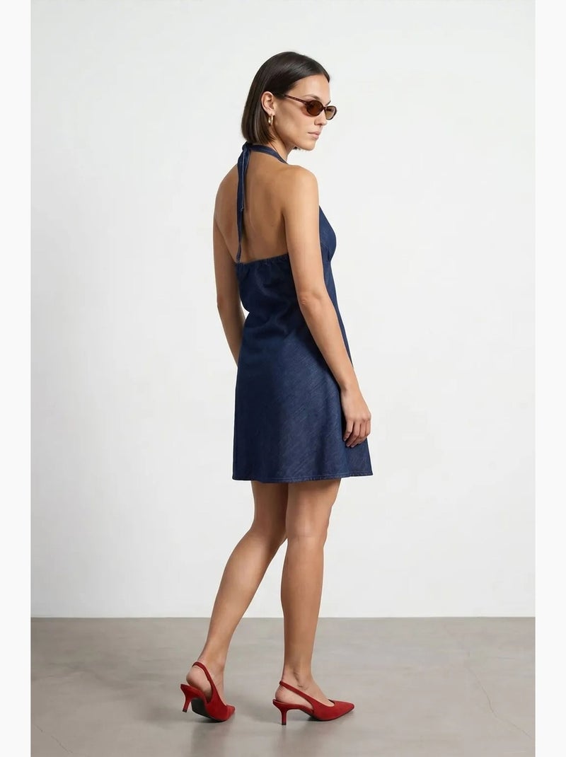 Robe courte en denim à col halter dilvin Bleu saphir - Kiabi