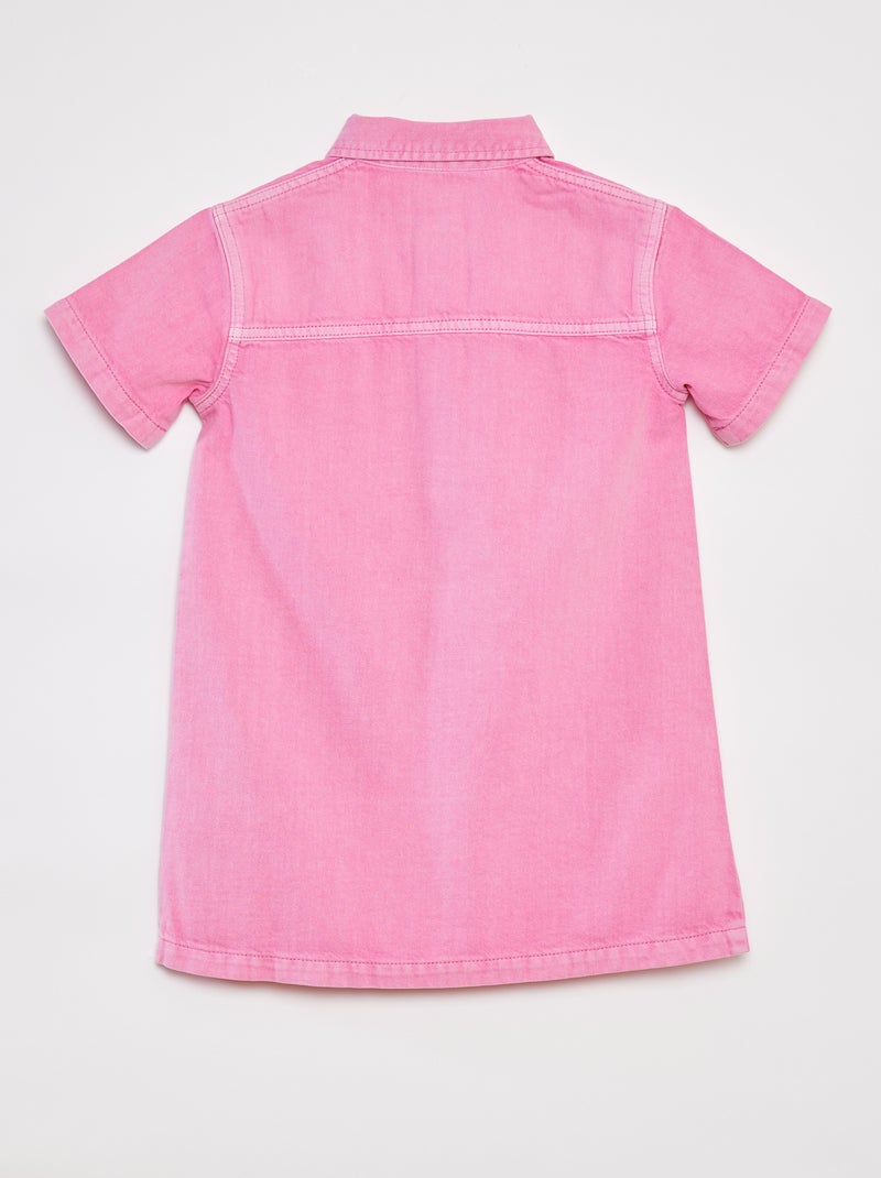 Robe courte en denim avec col chemisier rose - Kiabi