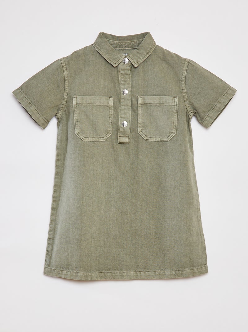 Robe courte en denim avec col chemisier VERT - Kiabi
