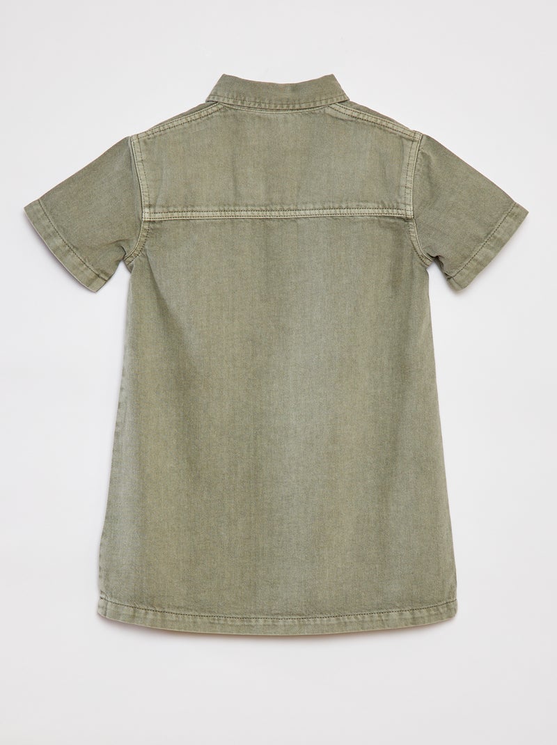 Robe courte en denim avec col chemisier VERT - Kiabi