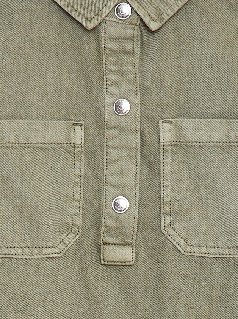 Robe courte en denim avec col chemisier VERT - Kiabi