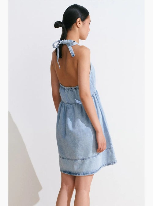 Robe courte en denim de coton à col halter dilvin - Kiabi Robe courte en denim de coton à col halter dilvin - Kiabi