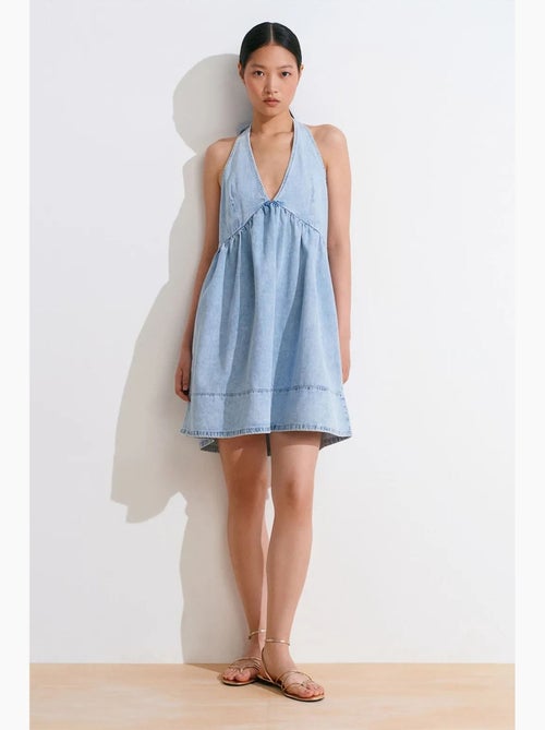 Robe courte en denim de coton à col halter dilvin - Kiabi Robe courte en denim de coton à col halter dilvin - Kiabi