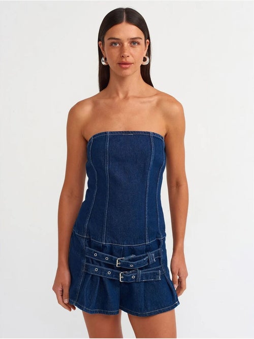 Robe Courte En Denim Sans Bretelles Avec Ceinture - Kiabi Robe Courte En Denim Sans Bretelles Avec Ceinture - Kiabi