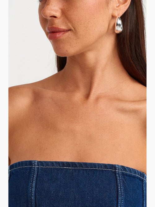 Robe courte en denim sans bretelles avec ceinture dilvin - Kiabi Robe courte en denim sans bretelles avec ceinture dilvin - Kiabi