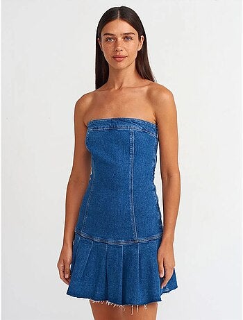Robe courte en denim sans bretelles, coupe ajustée dilvin