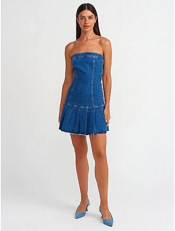 Robe courte en denim sans bretelles, coupe ajustée dilvin