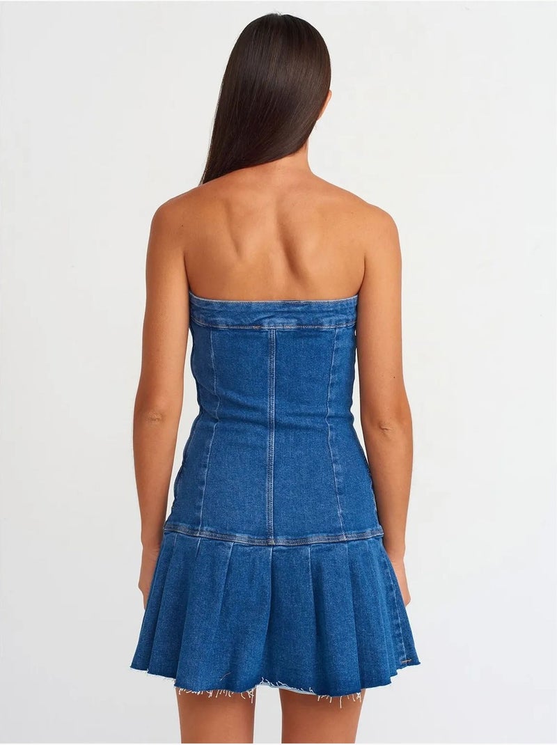 Robe courte en denim sans bretelles, coupe ajustée dilvin Bleu saphir - Kiabi