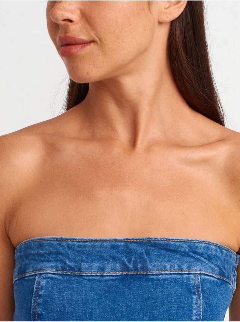 Robe courte en denim sans bretelles, coupe ajustée dilvin Bleu saphir - Kiabi