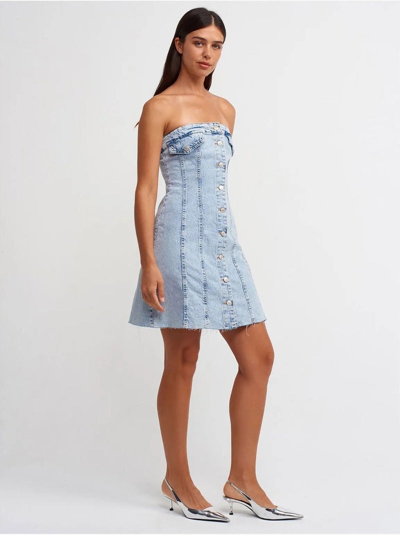 Robe courte en denim sans bretelles dilvin Bleu clair - Kiabi