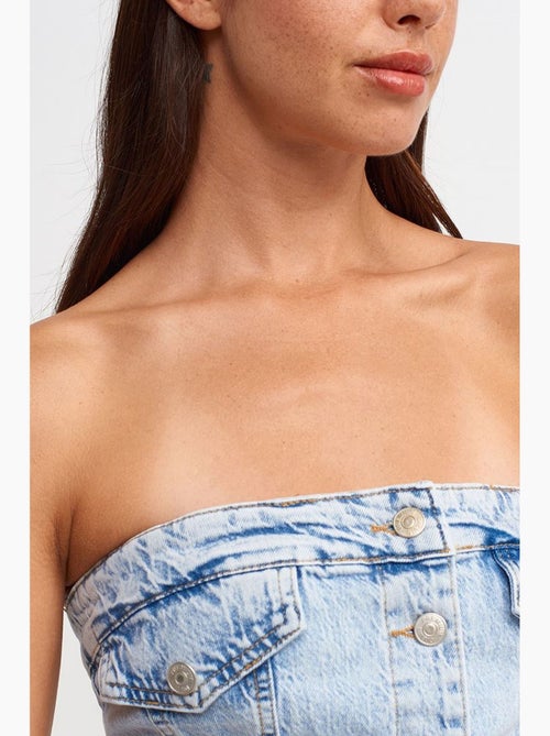 Robe courte en denim sans bretelles dilvin - Kiabi Robe courte en denim sans bretelles dilvin - Kiabi
