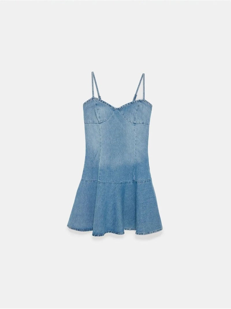 Robe Courte En Denim Sans Manches Bleu roi - Kiabi