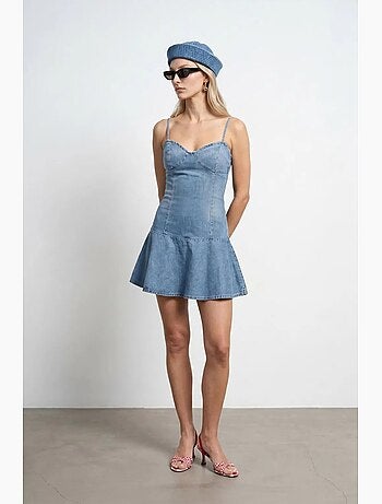 Robe courte en denim sans manches dilvin