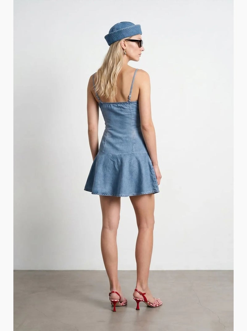 Robe courte en denim sans manches dilvin Bleu saphir - Kiabi