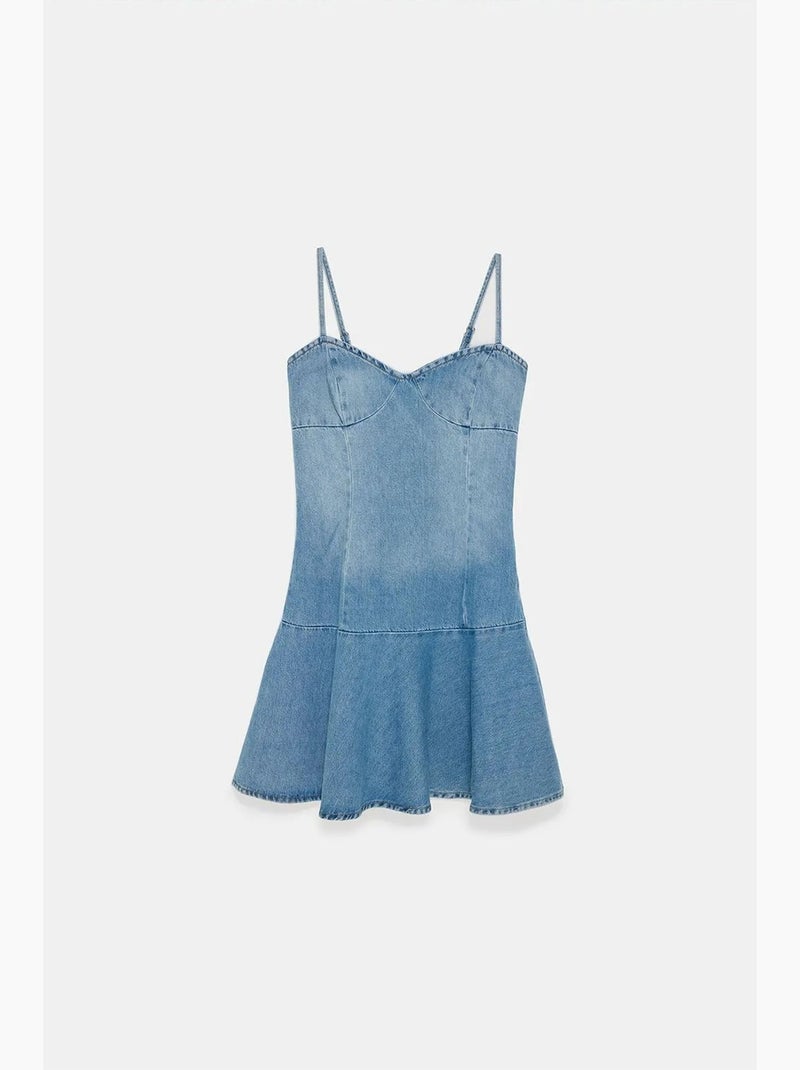 Robe courte en denim sans manches dilvin Bleu saphir - Kiabi