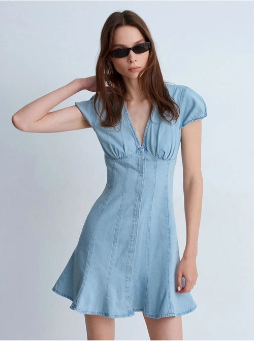 Robe Courte En Denim Trapèze - Kiabi Robe Courte En Denim Trapèze - Kiabi