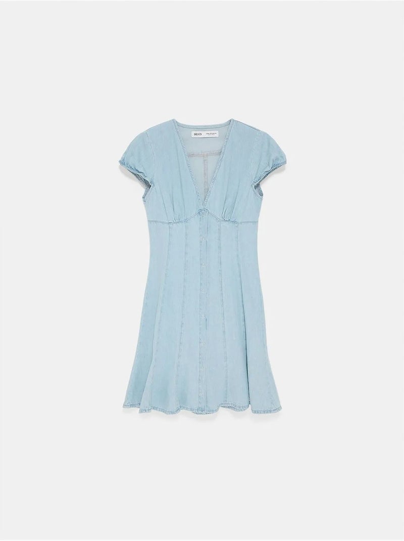 Robe Courte En Denim Trapèze Bleu clair - Kiabi