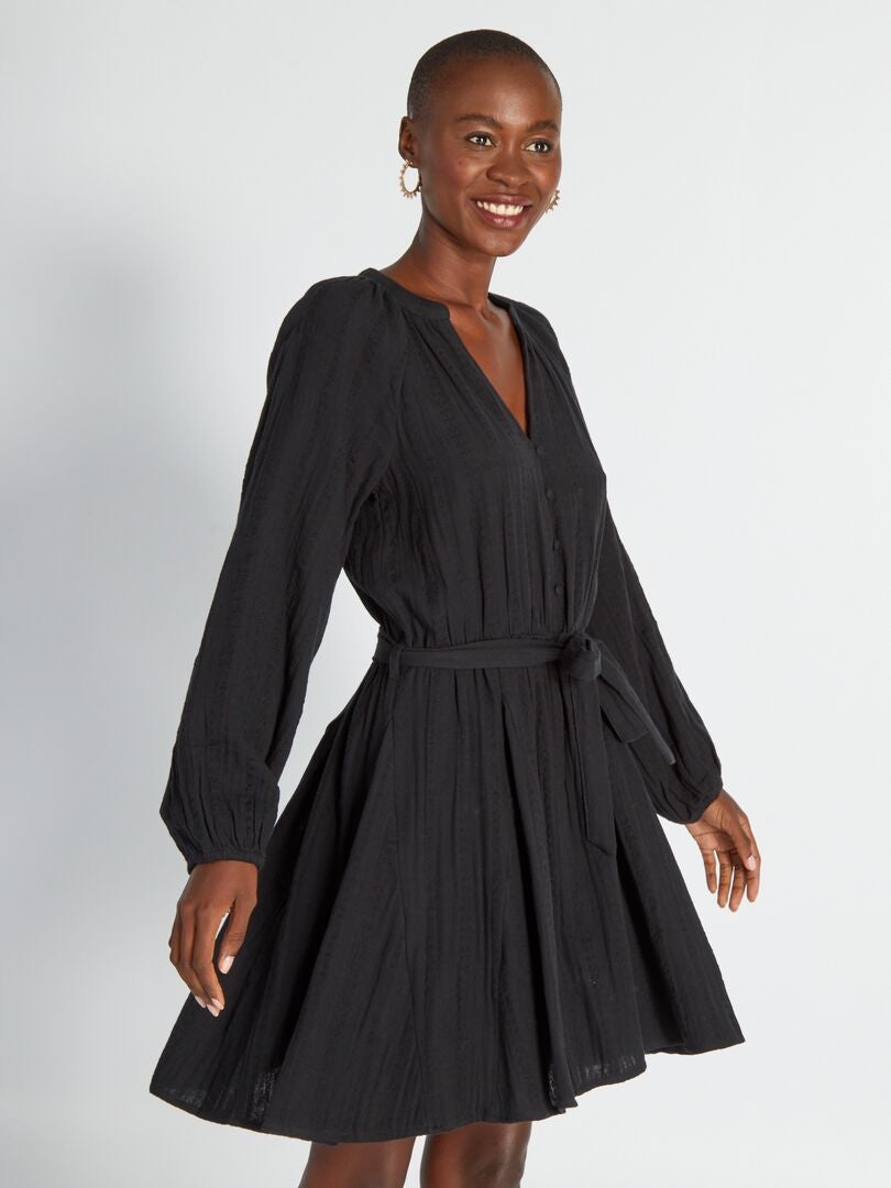 Robe Courte En Gaze De Coton Noir Kiabi