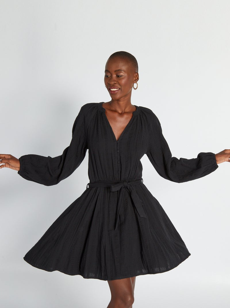 Robe courte en gaze de coton noir - Kiabi