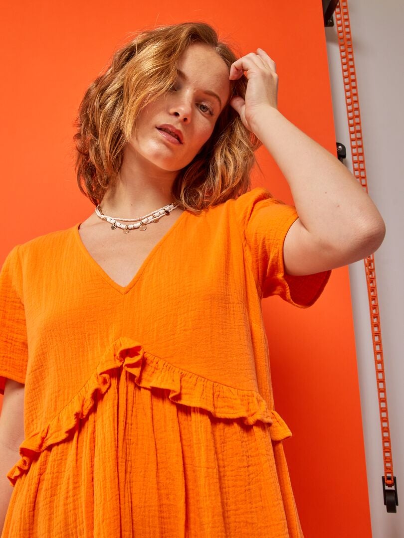 Robe courte en gaze de coton Orange - Kiabi
