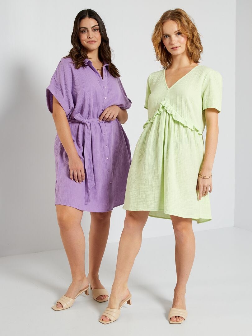 Robe courte en gaze de coton Vert - Kiabi