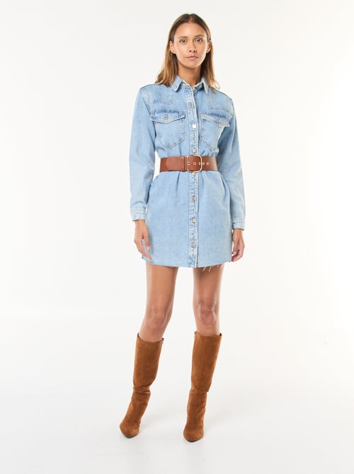 Robe courte en jean à manches longues - Kiabi
