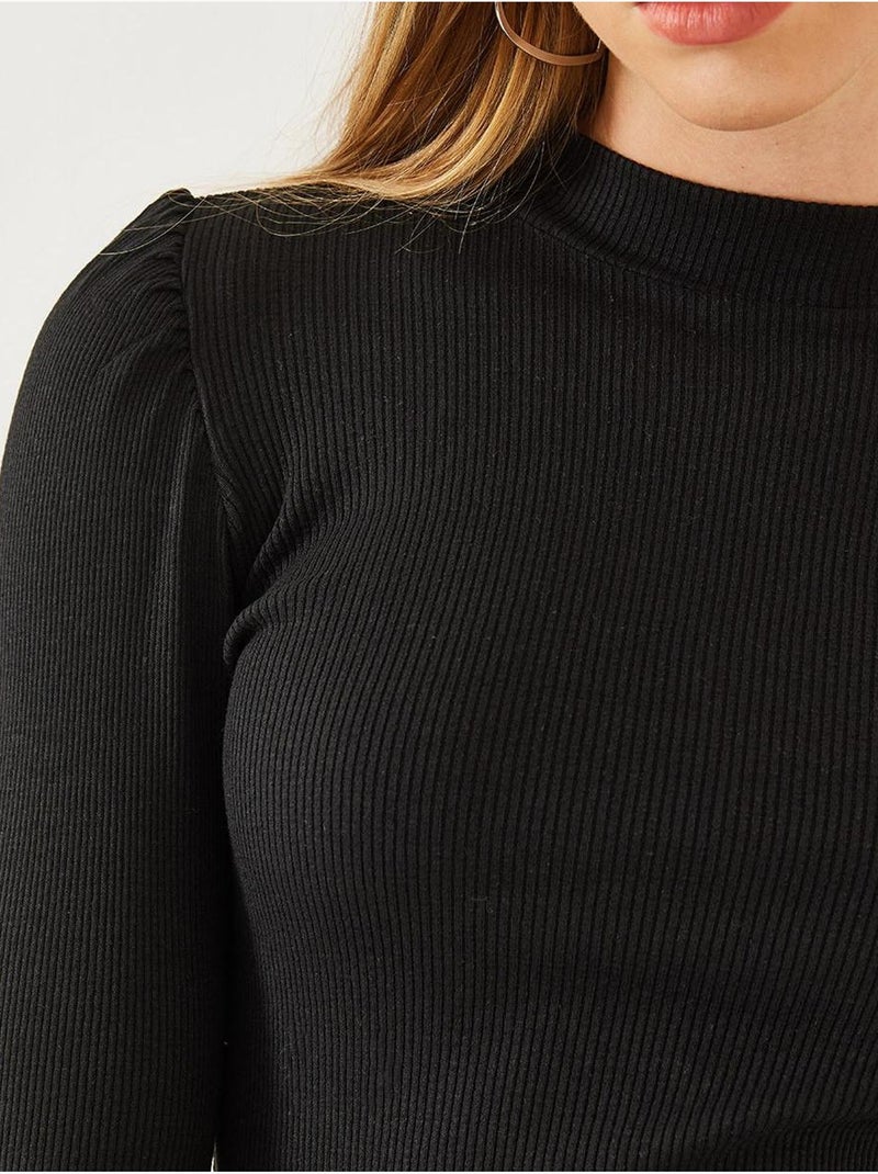 Robe courte en jersey côtelé à col rond lucci Noir - Kiabi