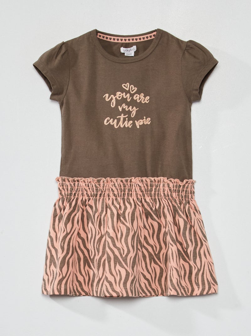 Robe courte en jersey rose/gris - Kiabi