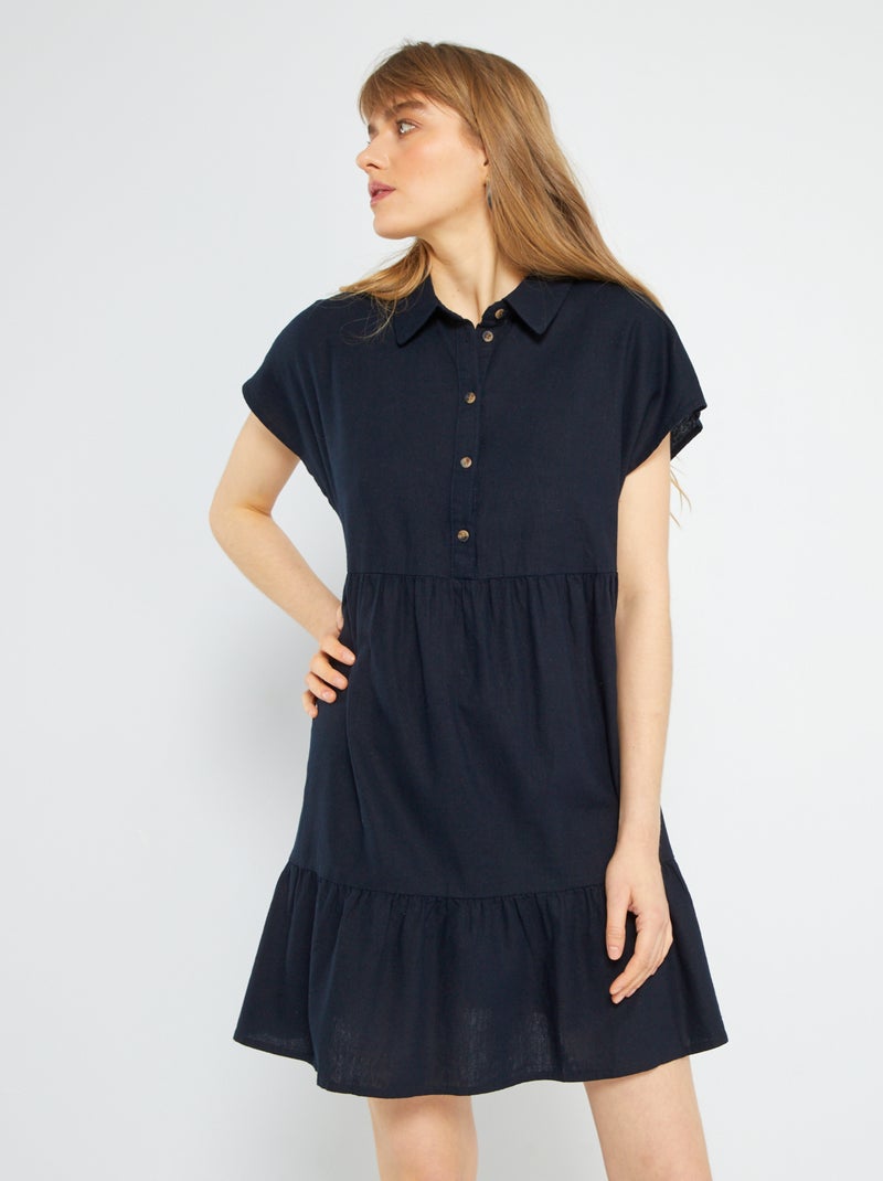 Robe courte en lin 'JDY' Bleu - Kiabi