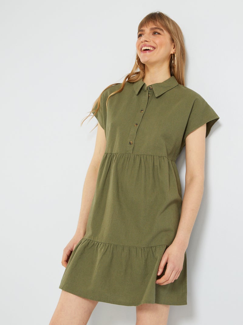 Robe courte en lin 'JDY' Kaki - Kiabi