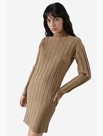 Robe courte en maille côtelée à col roulé my fashion