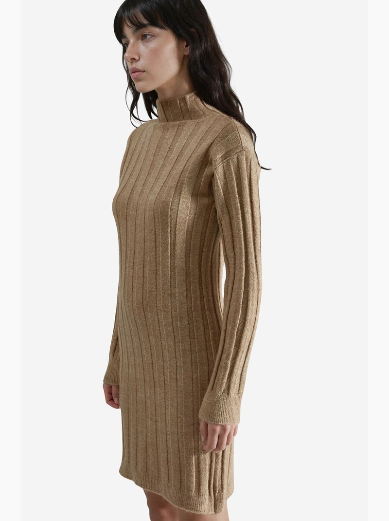 Robe courte en maille côtelée à col roulé my fashion Camel - Kiabi