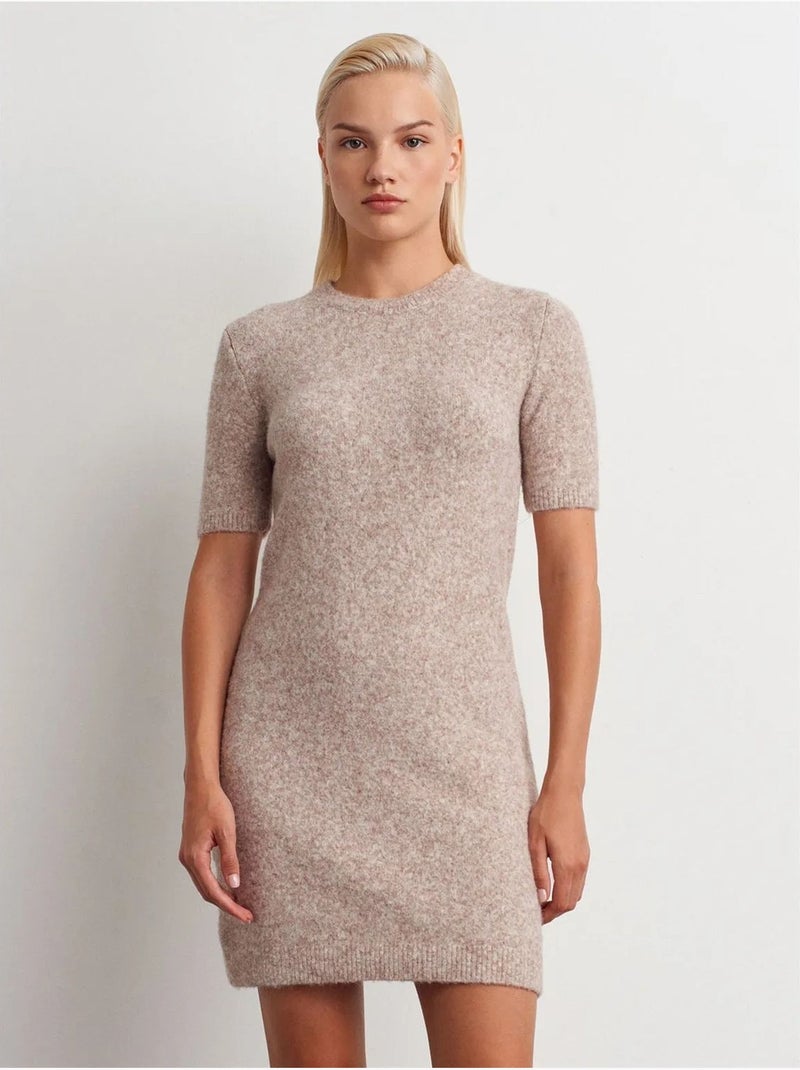 Robe Courte En Maille Côtelée Beige naturel - Kiabi