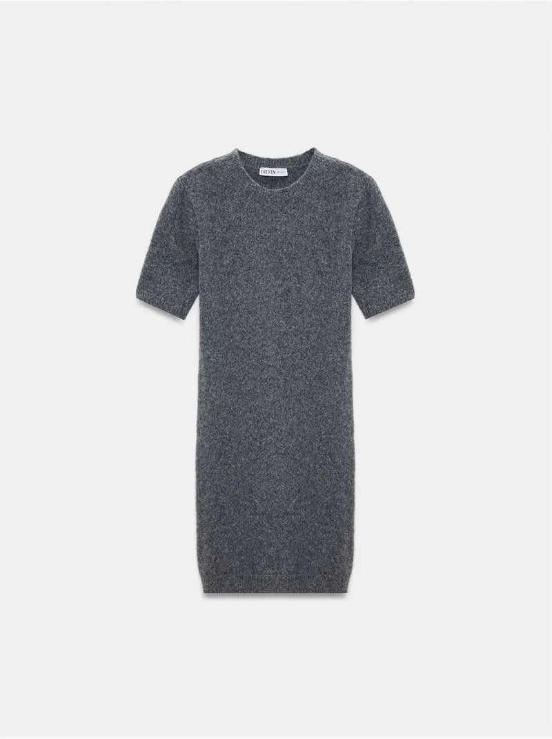 Robe Courte En Maille Côtelée gris anthracite - Kiabi