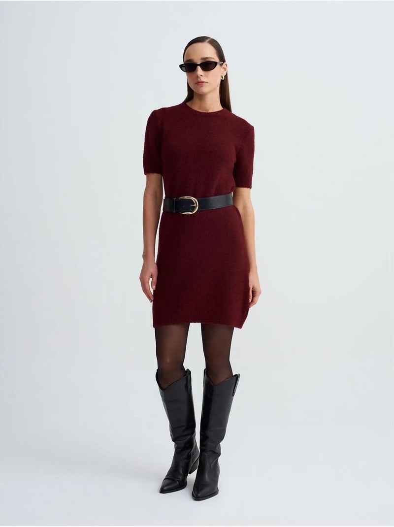 Robe Courte En Maille Côtelée Rouge bordeaux - Kiabi