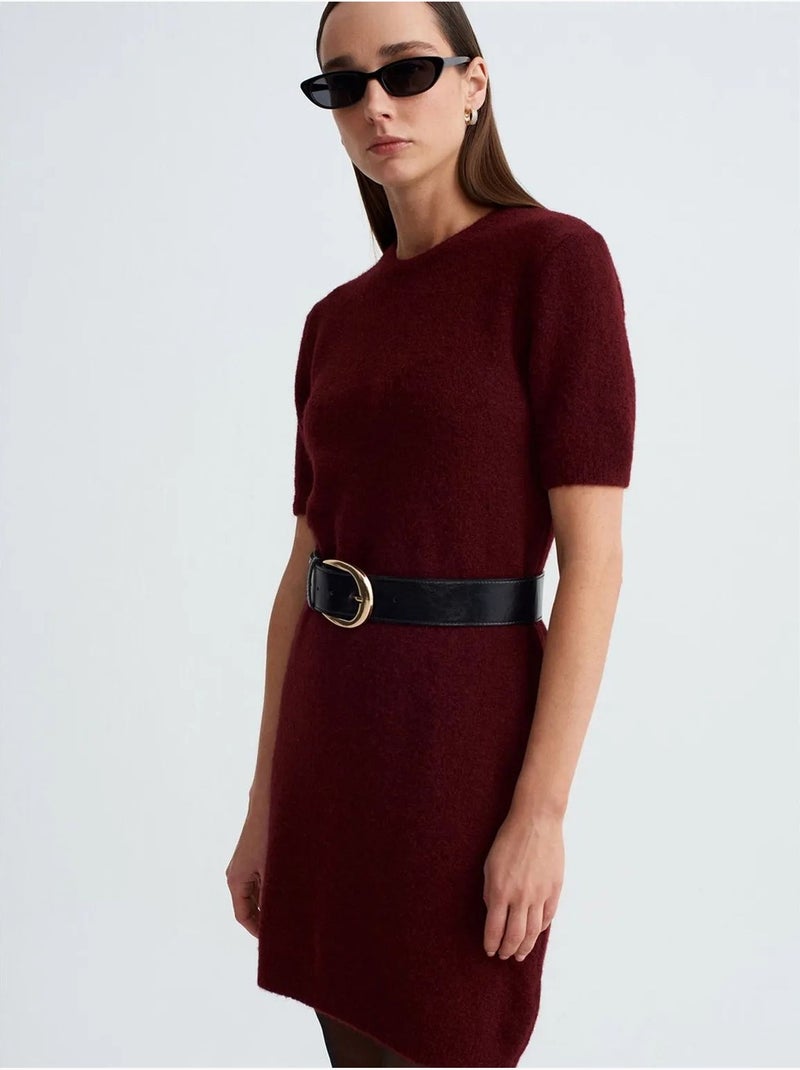 Robe Courte En Maille Côtelée Rouge bordeaux - Kiabi