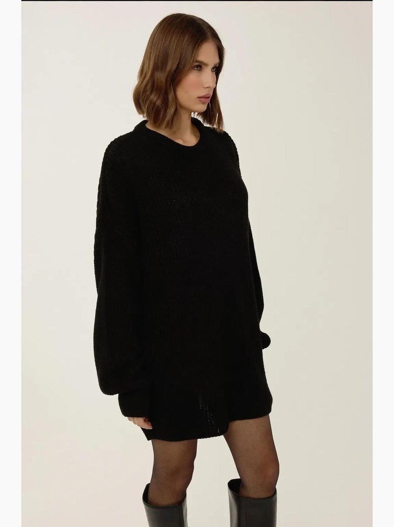 Robe courte en maille coupe décontractée col rond hiccup Noir - Kiabi